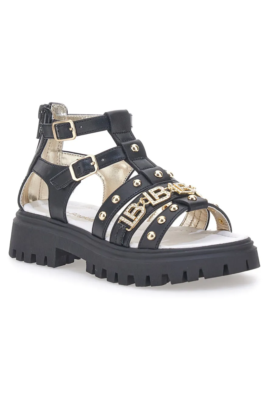 Sandali neri con borchie oro con sottopiede in pelle Laura Biagiotti 96219486