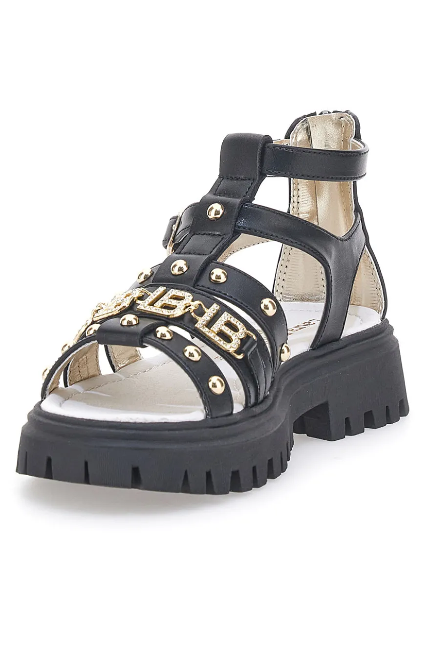 Sandali neri con borchie oro con sottopiede in pelle Laura Biagiotti 96219486