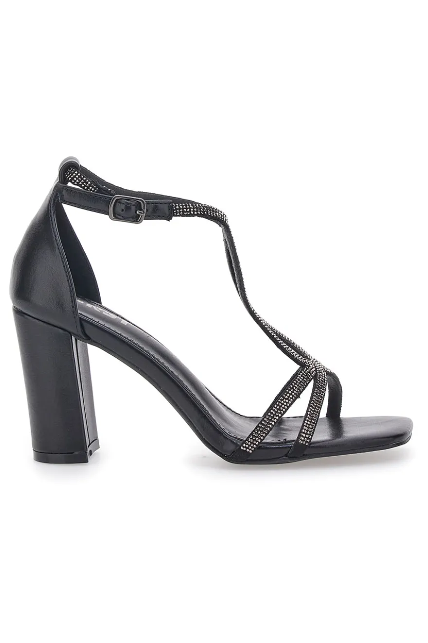 Sandali Neri Con Tacco e Strass The First 257