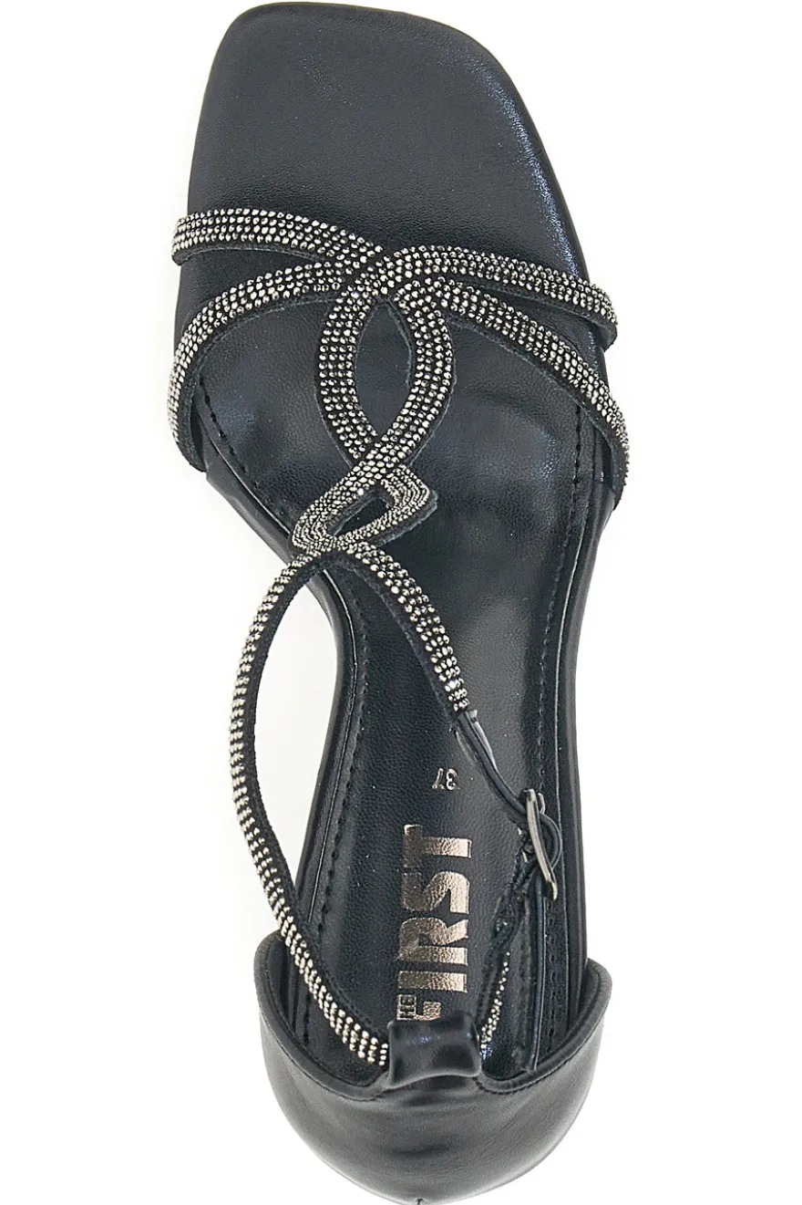 Sandali Neri Con Tacco e Strass The First 257