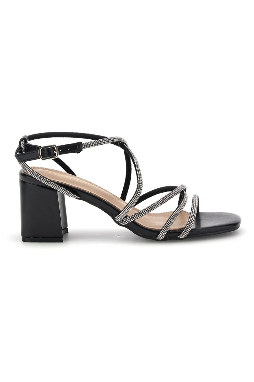Sandali neri con tacco largo e listini First lady P708