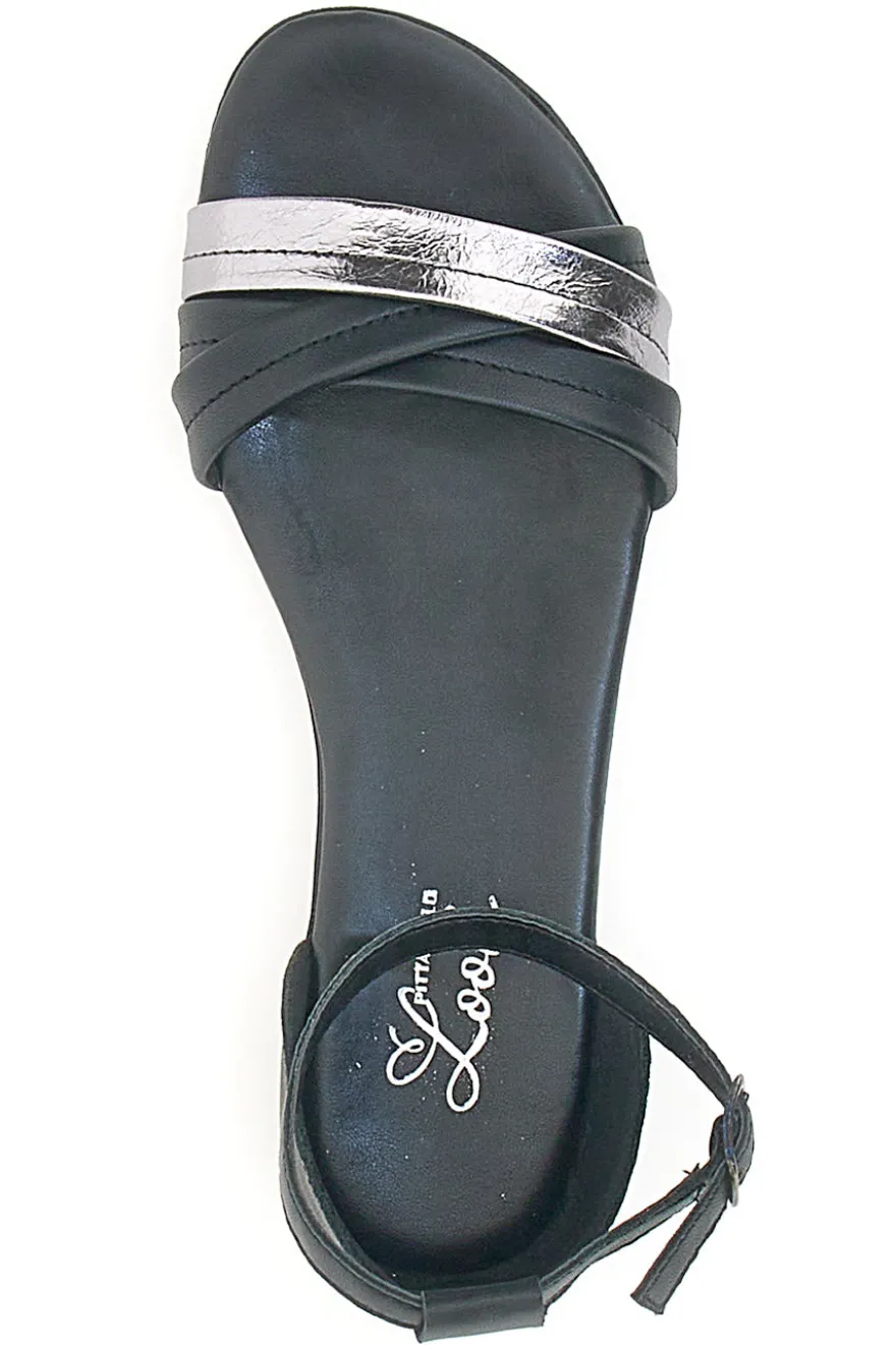 Sandali Neri Flat Con Dettagli Argentati Pittarello Look 225410