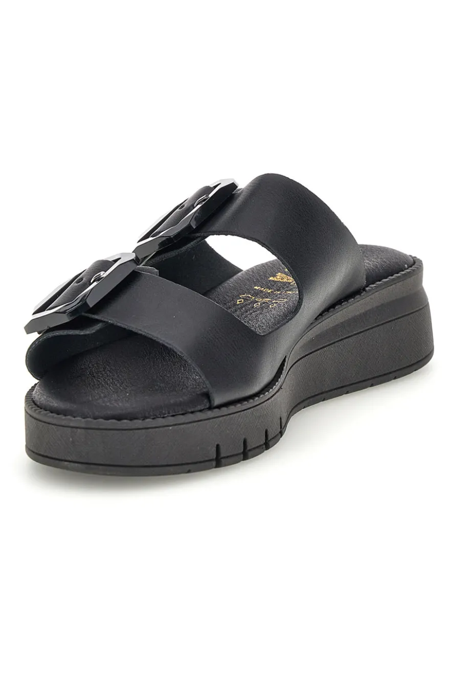 Schwarzer Slipper mit doppeltem Riemen und Schnallen Prima riga V113