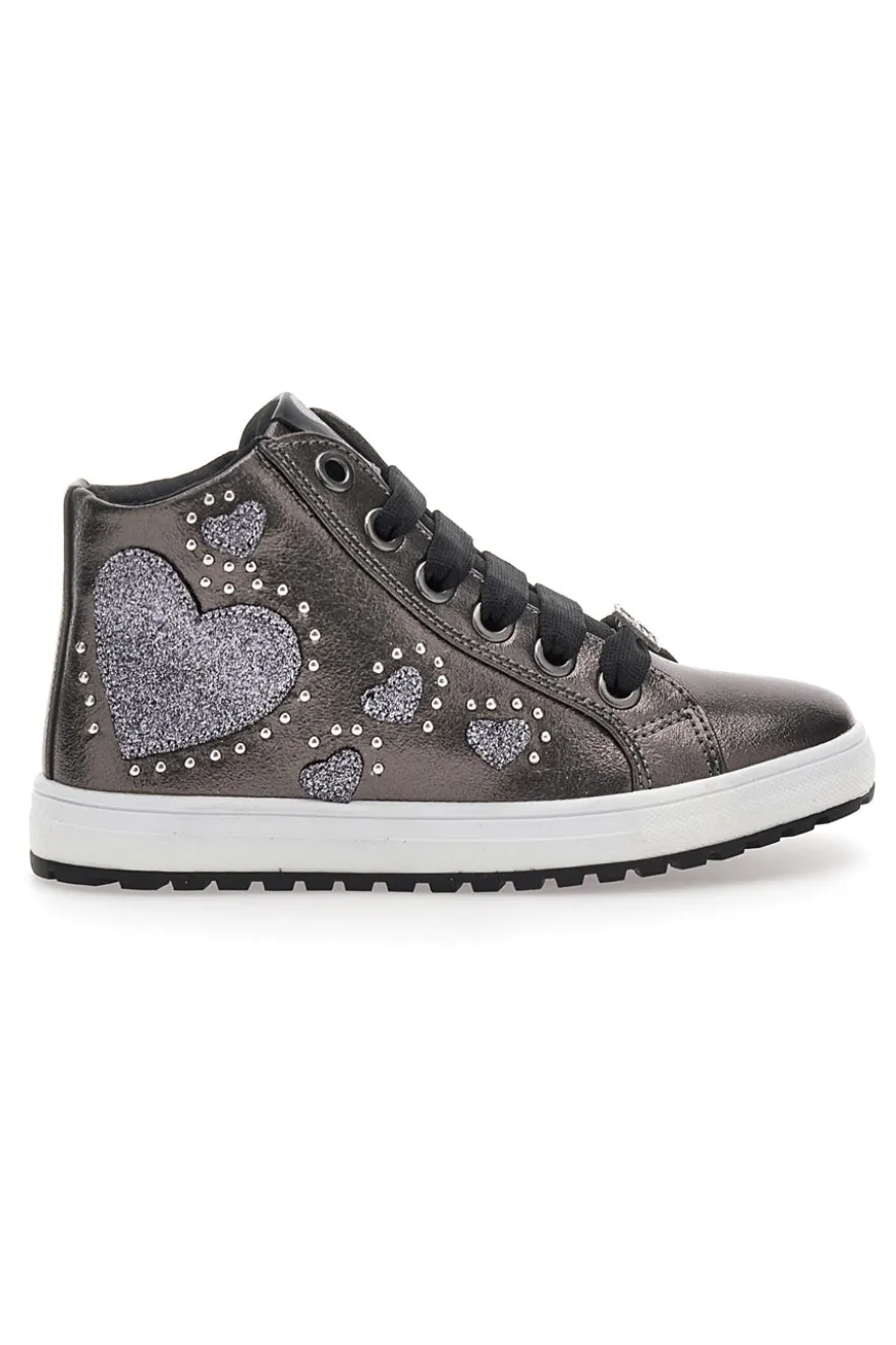 Sneakers Argento con Cerniera e Cuori Glitterati Laura Biagiotti 87049386 da Bambina