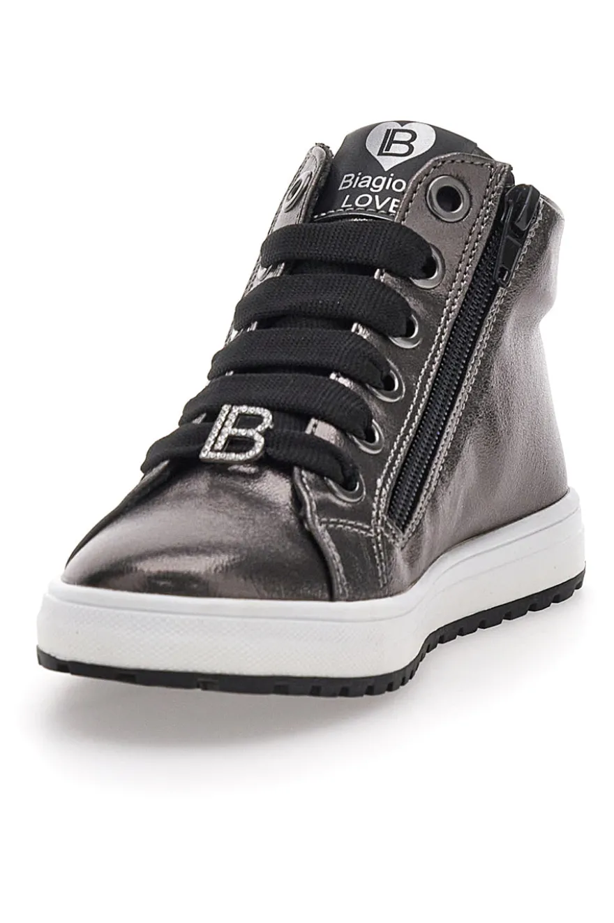 Sneakers Argento con Cerniera e Cuori Glitterati Laura Biagiotti 87049386 da Bambina