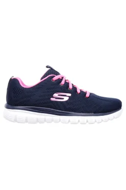 Sneakers blu con dettagli rosa in mesh e Memory Foam Skechers Graceful Get Connected