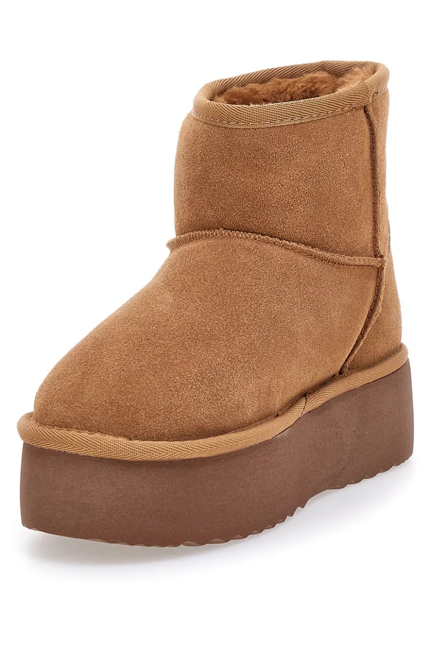 Stivaletti pantofole camel con suola platform e interno in pelo Mon Dieu L1251