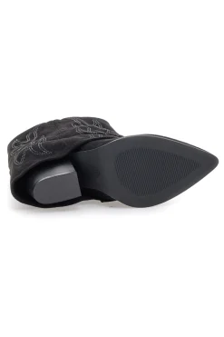 The First P608 Schwarze Stiefeletten mit Westernstickerei und hohem Absatz